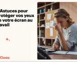 Femme fatiguée par le travail ordinateur, se massant les yeux. 8 astuces pour protéger votre vue de l'écran.