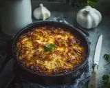 En gyllene kålpudding i gjutjärnspanna, redo att serveras. Perfekt för ett mysigt kålpudding recept.