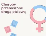 Czy prezerwatywa chroni przed chorobami wenerycznymi? Grafika przedstawia serduszka, opakowania prezerwatyw i symbole płci, sugerując temat zdrowia seksualnego.