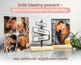 Personalizowane tabliczki ze zdjęciami par i imionami, jako inspiracja na Walentynki.