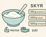 Schüssel mit Skyr, empfohlene Mengen für den hohen skyr proteingehalt und Diät.