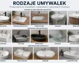 Umywalka nablatowa aranżacje: biała owalna na drewnianym blacie, obok wpuszczana, podblatowa, wisząca, meblowa, ceramiczna, stalowa, granitowa, szklana, z konglomeratu, okrągła, prostokątna, owalna, asymetryczna.