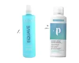 Zwei Haarpflegeprodukte: Revlon Equave Instant Detangling Conditioner und Puffin Beauty Hydro Spray Conditioner, ein 2-Phasen-Spray.