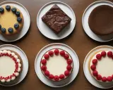Six desserts variés : un gâteau aux myrtilles, un brownie, un gâteau au chocolat, deux cheesecakes aux framboises et un autre aux groseilles. Parfait pour faire un gâteau 2 jours à l'avance !