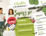 Plakat "6 kroków do płodności" zaprasza do zapisu na newsletter Akademii Płodności. Odbierz gratisy: 2 diety i 6 maili z poradnikiem.