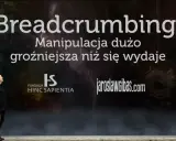Mężczyzna patrzy na napis "Breadcrumbing. Manipulacja dużo groźniejsza niż się wydaje".