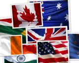 Flagi Kanady, USA, Wielkiej Brytanii, Australii, Irlandii, Indii, Nowej Zelandii i RPA. Zastanawiasz się, w ilu krajach mówi się po angielsku?