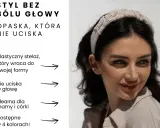 Kobieta z ciemnymi włosami nosi jasną, plecioną opaskę. To srebrna opaska do włosów, która nie uciska głowy, idealna dla mamy i córki.