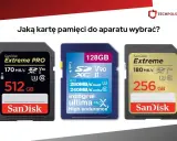 Trzy karty pamięci SanDisk: 512 GB Extreme PRO, 128 GB Integral Ultima ProX2 i 256 GB Extreme. Wybierz odpowiednią kartę flash do swojego aparatu.