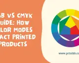 Guía: RGB vs CMYK, cómo los modos de color impactan productos impresos. Rueda de colores y texto.