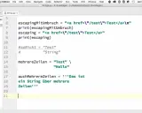 Python-Code zeigt, wie man mit `print` ohne Zeilenumbruch arbeitet, indem man Strings mit `\n` oder durch Aneinanderreihung erstellt.