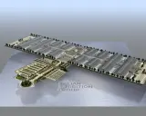 Modello della fiera a Rimini, con padiglioni moderni e ampi parcheggi, pronto ad accogliere eventi internazionali.