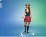 Symulator życia z **mod na więcej cech the sims 4**. Dziewczyna w kowbojskim kapeluszu i kratce.