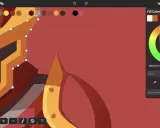 Interfaz de diseño gráfico mostrando cómo se vectoriza una imagen, con herramientas de color y selección activas.