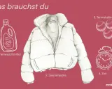 So gelingt das Steppjacke waschen: Daunenwaschmittel, Daunenjacke, Tennisbälle und Zeit sind nötig.