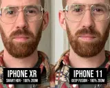 Comparación de retratos: iPhone XR con Smart HDR y iPhone 11 con deep fusion. Ambos a 100% de zoom.