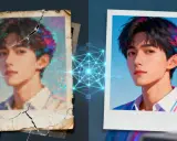 Una imagen ai transforma una foto antigua y pixelada de un joven en una versión nítida y vibrante, mostrando el poder de la tecnología.