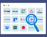 Loupe sur des icônes d'applications pour l'organisation de la vie quotidienne : Toggl, Any.do, ClickUp, Evernote, Dropbox, etc.