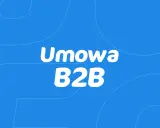 Umowa B2B – klucz do współpracy między firmami. Białe napisy na niebieskim tle.