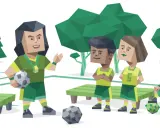 Trener ENFJ motywuje drużynę piłkarską. Dzieci słuchają uważnie, gotowe do gry.