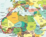 Trasa podróży przez Afrykę i Bliski Wschód, zaznaczona na mapie. Widoczna jest **kamerun mapa** z zaznaczonymi miastami i granicami państw.
