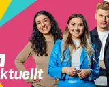 Tre glada programledare för Lilla Aktuellt Skola 2026.