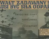 Polskie plakaty propagandowe 1939: "Gwałt zadawany siłą, musi być siłą odparty". Widoczne samoloty, czołgi i artyleria.