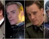Michael Fassbender i olika roller: en man med rött skägg, en futuristisk karaktär, en militär och Magneto.