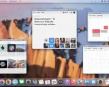Screen shot MacBook z otwartymi oknami aplikacji: notatnik, kalendarze i galeria zdjęć.