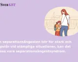 En flicka klamrar sig fast vid sin mamma vid skolentrén, en bild av separationsångest.