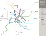 Mapa komunikacji miejskiej z zaznaczonym lotnisko Mediolan Bergamo, liniami autobusowymi, tramwajowymi i kolejowymi.