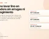 Guía para lavar lino en lavadora: 40°C, programa delicado y centrifugado a 600 rpm para evitar arrugas. Usa suavizante para un tacto perfecto.