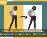 Una mujer posa con un fondo blanco. Tutoriales para crear un fondo blanco en Lightroom y Photoshop.