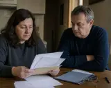 Para analizująca dokumenty, być może dotyczące odrzucenia spadku a opróżnienia mieszkania.
