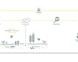 Diagram shows a farmer starting regenerative practices, leading to CO2 stored in soil. Monitoring, certification, and carbon credit revenue follow, illustrating farming carbon credits.