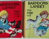Two children's book covers: one red with a girl and kittens, one yellow with a girl and lambs.