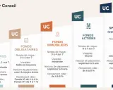 Tableau comparatif des fonds d'investissement : Euros, Obligataires, Immobiliers, Actions, Spéculatifs. Idéal pour prendre date assurance vie.