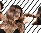 Mujer con pelo corto y rizado, otra con pelo largo y ondulado, y manos cortando puntas. Un corte en seco para un look moderno.