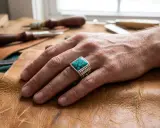 Anello uomo con pietra turchese, simbolo di protezione e saggezza.