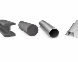 Perfiles laminados de acero: viga I, barra maciza, tubo y perfil en U.