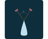 Schéma pour le calcul longueur chaîne (bateau) : deux points d'ancrage formant un angle de 90° avec la proue.