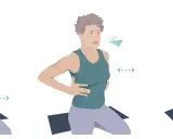 A woman demonstrates breathing exercises. The first panel shows diaphragmatic breathing, the second shows rib cage expansion, and the third shows shoulder breathing. All are good for the lungs.
