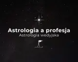 Gwiazdy na nocnym niebie, symbol gwiazdy i dłoni z cyrklem. Napis: Astrologia a profesja, Astrologia wedyjska. 10 dom astrologia.