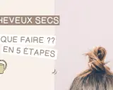 Cheveux secs : que faire ? Une illustration de petit arrosoir et un chignon sur fond pastel.