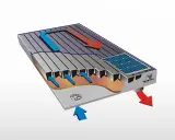 Schéma d'un capteur solaire air : l'air froid entre, est chauffé par le soleil et ressort chaud.