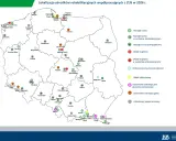 Mapa ZUS z 2026 r. pokazuje ośrodki rehabilitacyjne. Brązowe kółka oznaczają miejsca, gdzie ZUS wysyła do sanatorium na narząd głosu, np. w Świeradowie-Zdroju.