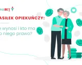 Zasiłek opiekuńczy nad starszą osobą: ile wynosi i kto ma do niego prawo? Ilustracja przedstawia parę seniorów i monety.