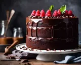 Un délicieux layer cake chocolat, nappé de glaçage brillant et garni de framboises fraîches. Un rêve gourmand !