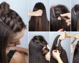 Schritt-für-Schritt-Anleitung für **flechtfrisuren einfach**: Ein süßer Half-Bun mit seitlichem Zopf, der im Handumdrehen gelingt.