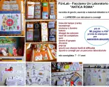 Collage of Roman civilization lapbook and craft projects, including a diorama, cards, and cutouts.